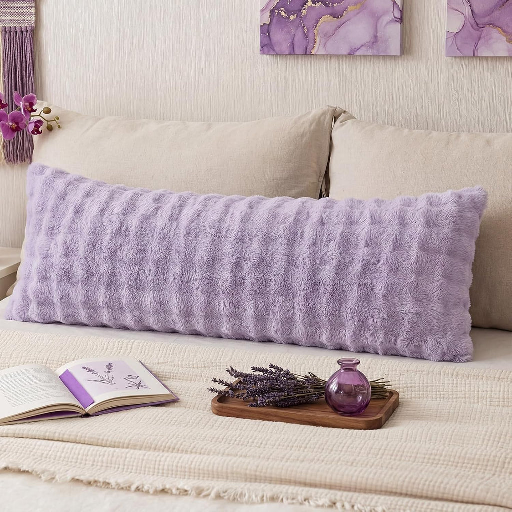 Chumerry Purple Faux Fur Body Pillow Cover Fluffy Fuzzy Pillowcase Super Soft Warm Faux Rabbit Fur Lavender Purple Decorative Pillow Cover…