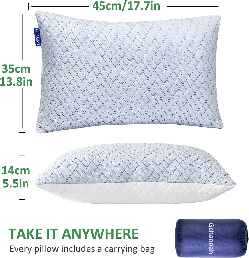 Gehannah Travel Pillow - Large 2 Pack Compressible Camping Pillow for Sleeping - Shredded Memory Foam with 2 Storage Bags - Supportive for…
