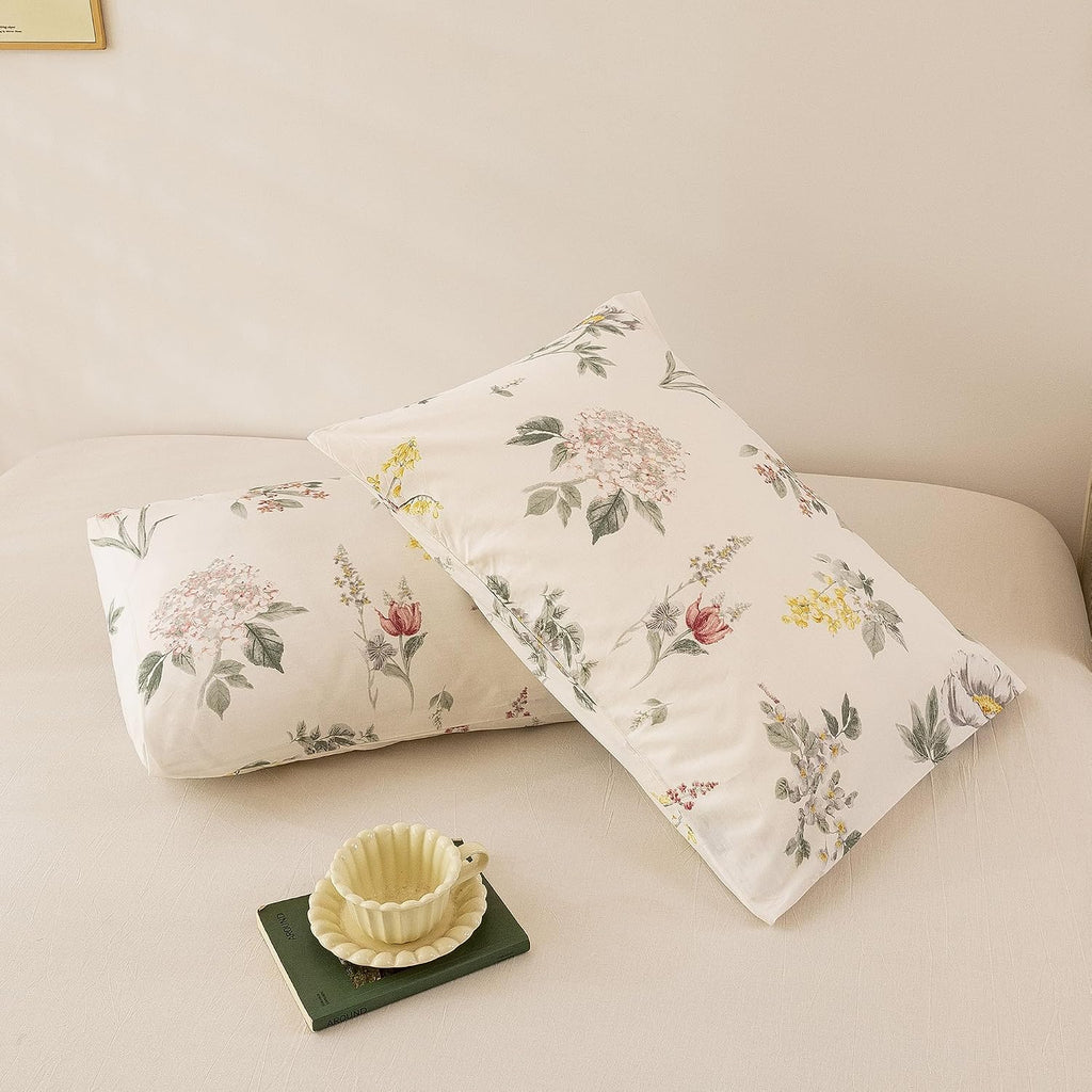 ECOCOTT Floral Pillowcases Standard Size Set of 2, 100% Washed Cotton Pillow Cases with Envelope Closure, Vintage Botanical Flower…