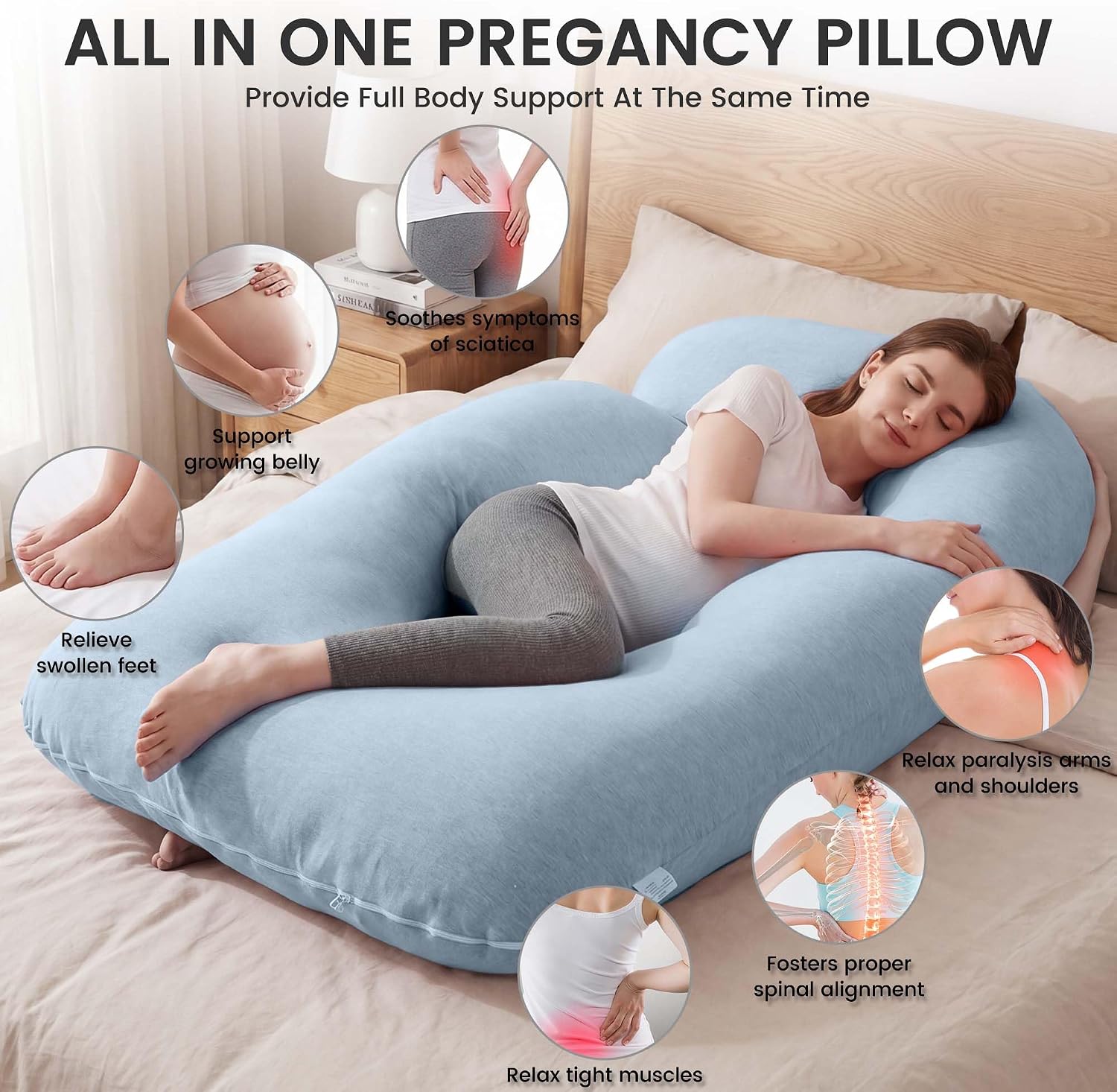 Jcickt Pregnancy Pillow for Sleeping,59 inch Maternity Pillow with Removable Washable Cover, J-Shaped Cooling Full Body Pregnant Pillow…