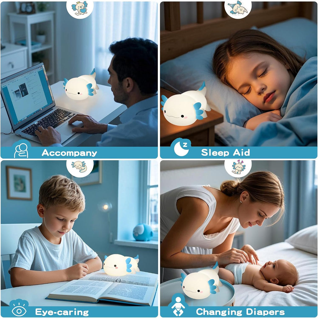 FAMIDUO-BrightenYourLife FAMIDUO Axolotl Night Light, Cute Axolotl Lamp, Food Grade Silicone Nursery Nightlight, Rechargeable/Dimmable LED Squ…