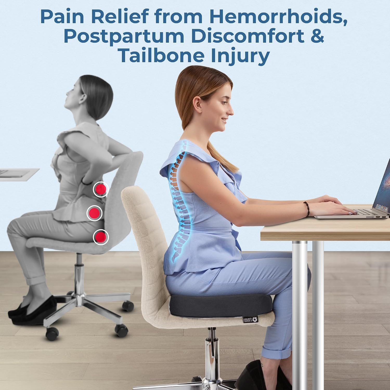 5Starsunited 5 STARS UNITED Donut Pillow Hemorrhoid Tailbone Cushion – Large Floor Cushion for – Coccyx, Prostate, Sciatica, Pelvic Floor,…