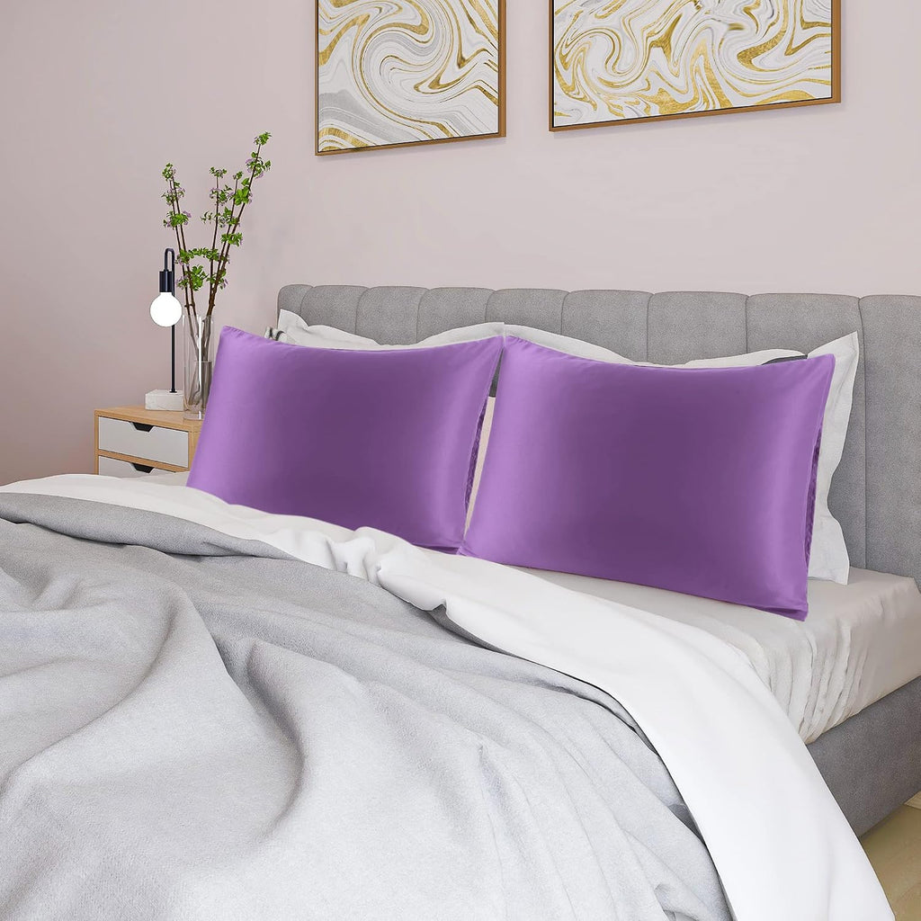 uxcell 2 Pack Silk Satin Pillowcase for Hair and Skin, Cool, Silky, Soft Breathable Pillow Cases Queen Size 20x30 Inch Sateen Pillowcase Pu…