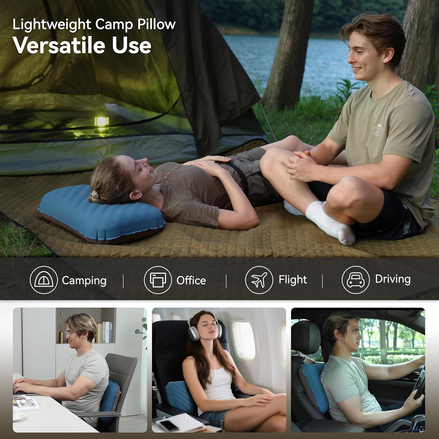 MARCHWAY Inflatable Camping Pillow with Soft Foam Top & TPU Air Bladder, Dual-Sided Support for All-Season, Lightweight Compact Travel…