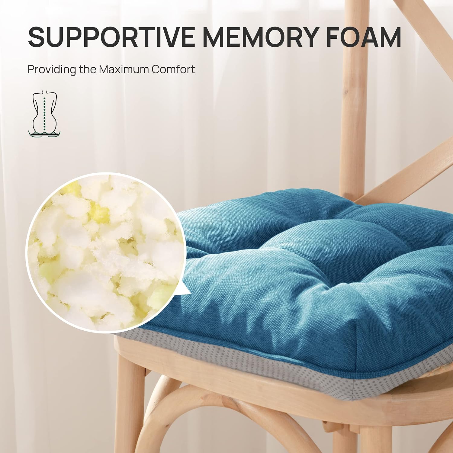 Love's cabin Memory Foam Chair Cushions Set of 4, 19"x19"x3.5" Indoor & Outdoor Seat Pads for Dining, Kitchen, Office, Patio Chairs - Blue