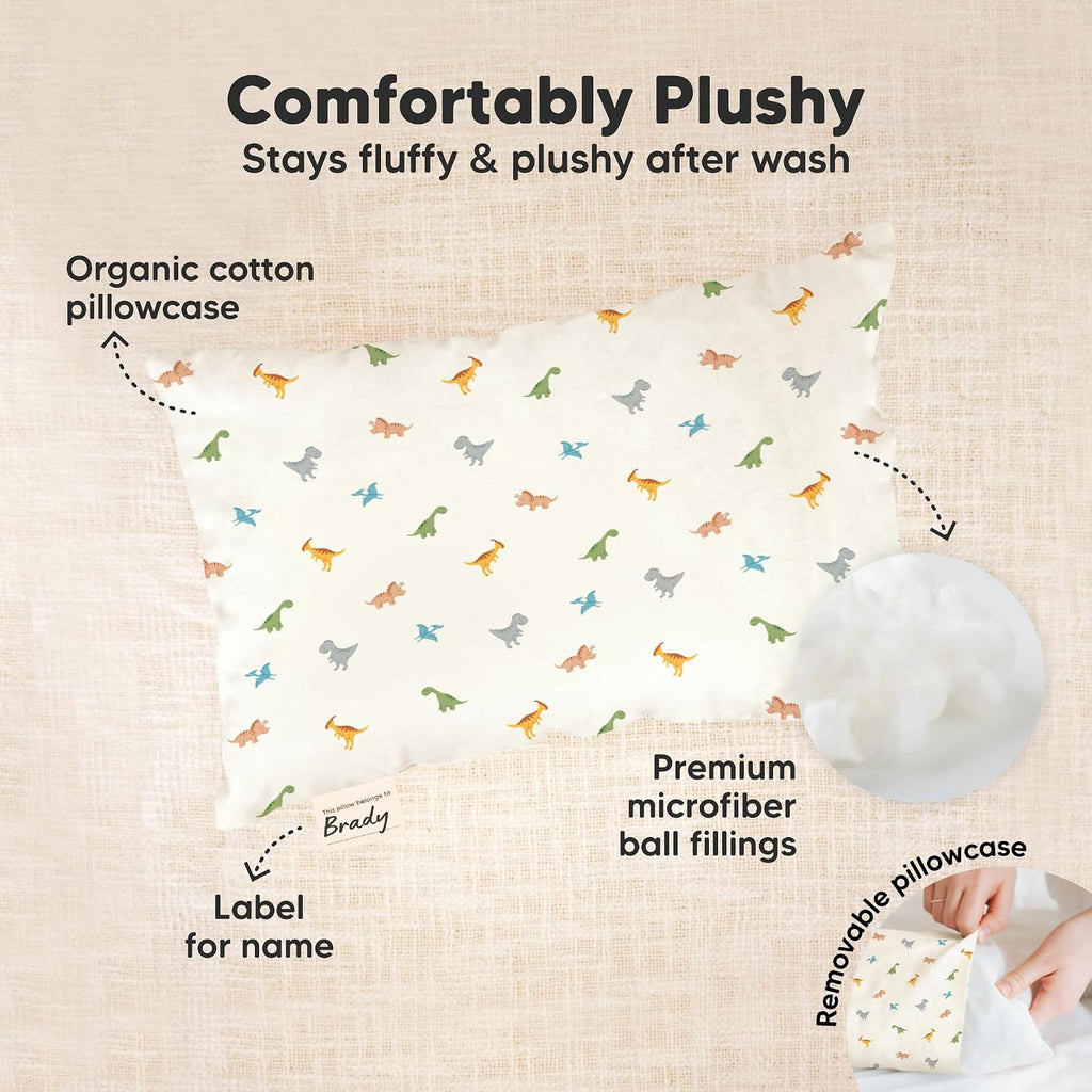 Mini Toddler Pillow with Pillowcase - 9x13 My Little Dreamy Travel Kids Pillow for Sleeping, Toddler Bed, Small, Tiny, Organic Cotton…