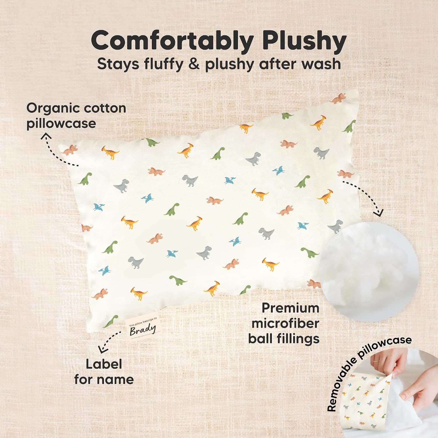 Mini Toddler Pillow with Pillowcase - 9x13 My Little Dreamy Travel Kids Pillow for Sleeping, Toddler Bed, Small, Tiny, Organic Cotton…