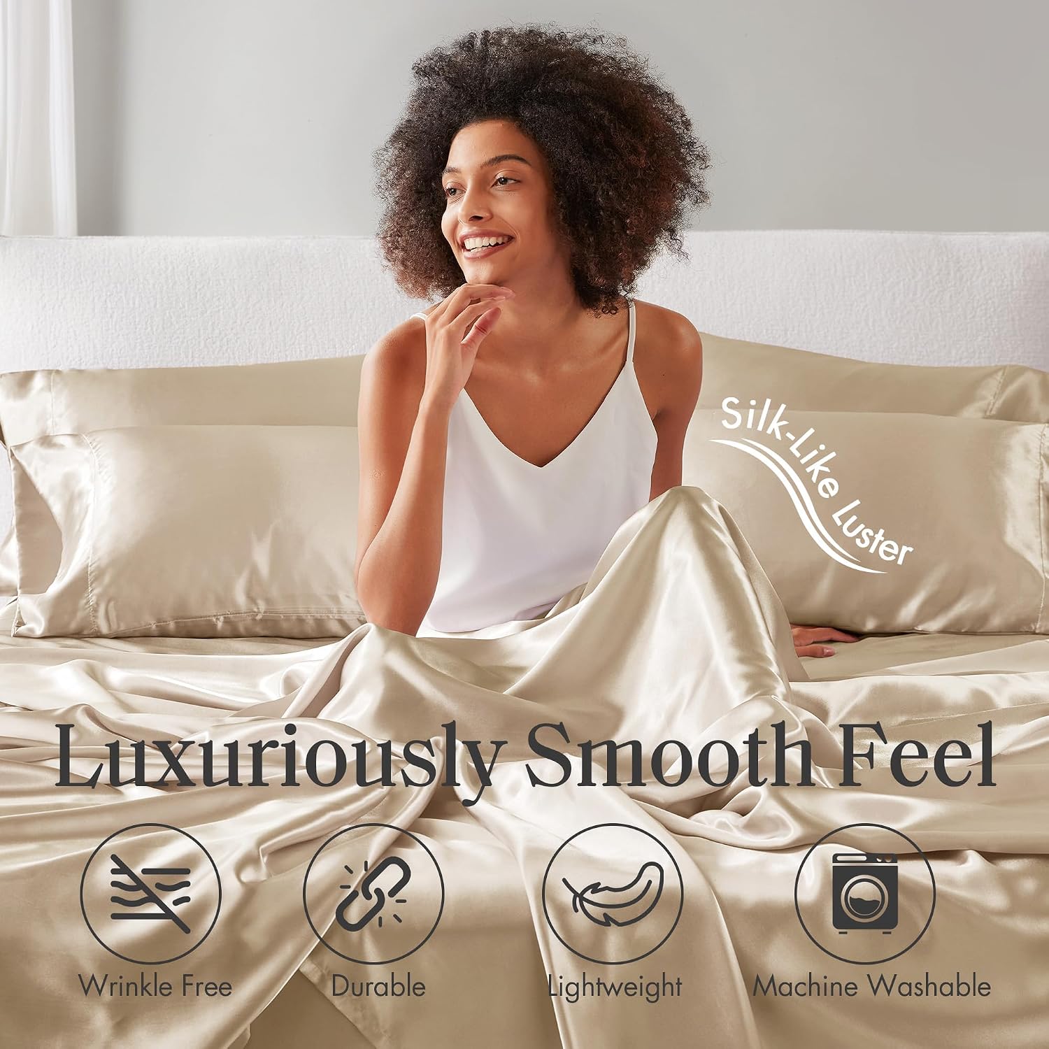 Madisonpark Madison Park Satin Sheets Queen Size, Luxurious Silky Bed Sheets, Elastic 14" Pocket fits up to 16" Mattress, Wrinkle-Free, Sof…