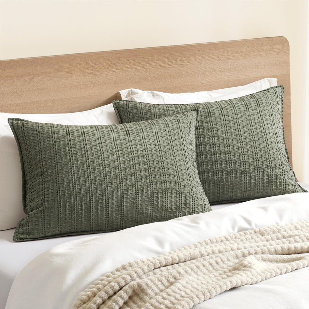 100% Cotton Waffle Pillow Shams Standard Size, 2 Pack 20x26 Decorative Pillow Covers for Bed Couch Sofa, Neutral Weave Cushion Cases…