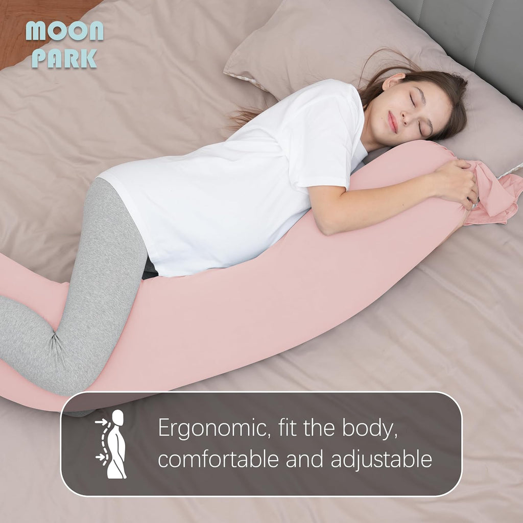Moonpark MOON PARK Pregnancy Pillow - Incredibly Smooth and Soft Cooling Cover I Shaped Full Body Maternity Pillow with Removable Cover - S…