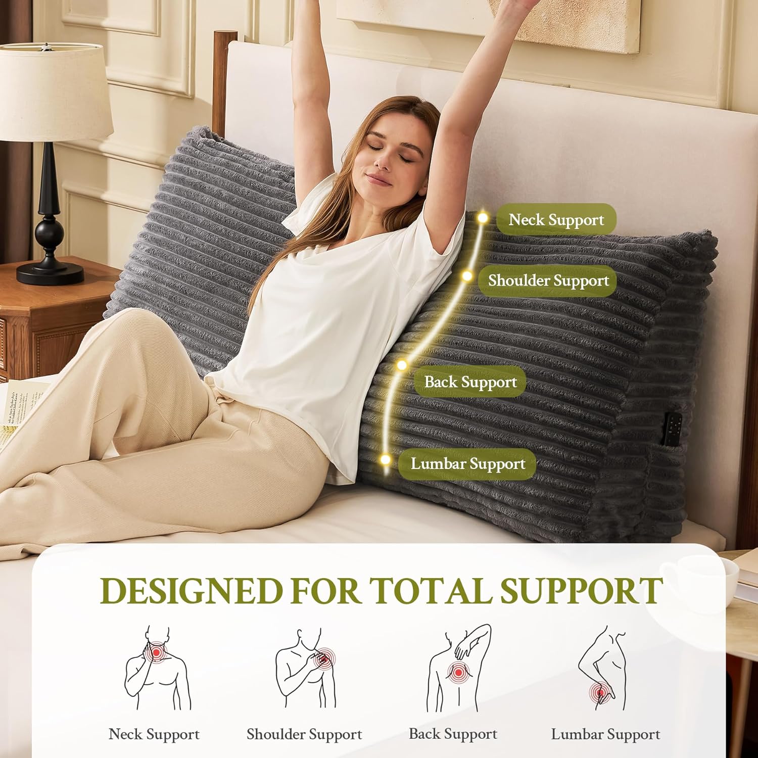 Zonamat Headboard Pillow Queen, Headboard Wedge Pillow, Back Rest Pillows for Sitting, Reading, Working, Triangle Pillow with Removable Cov…