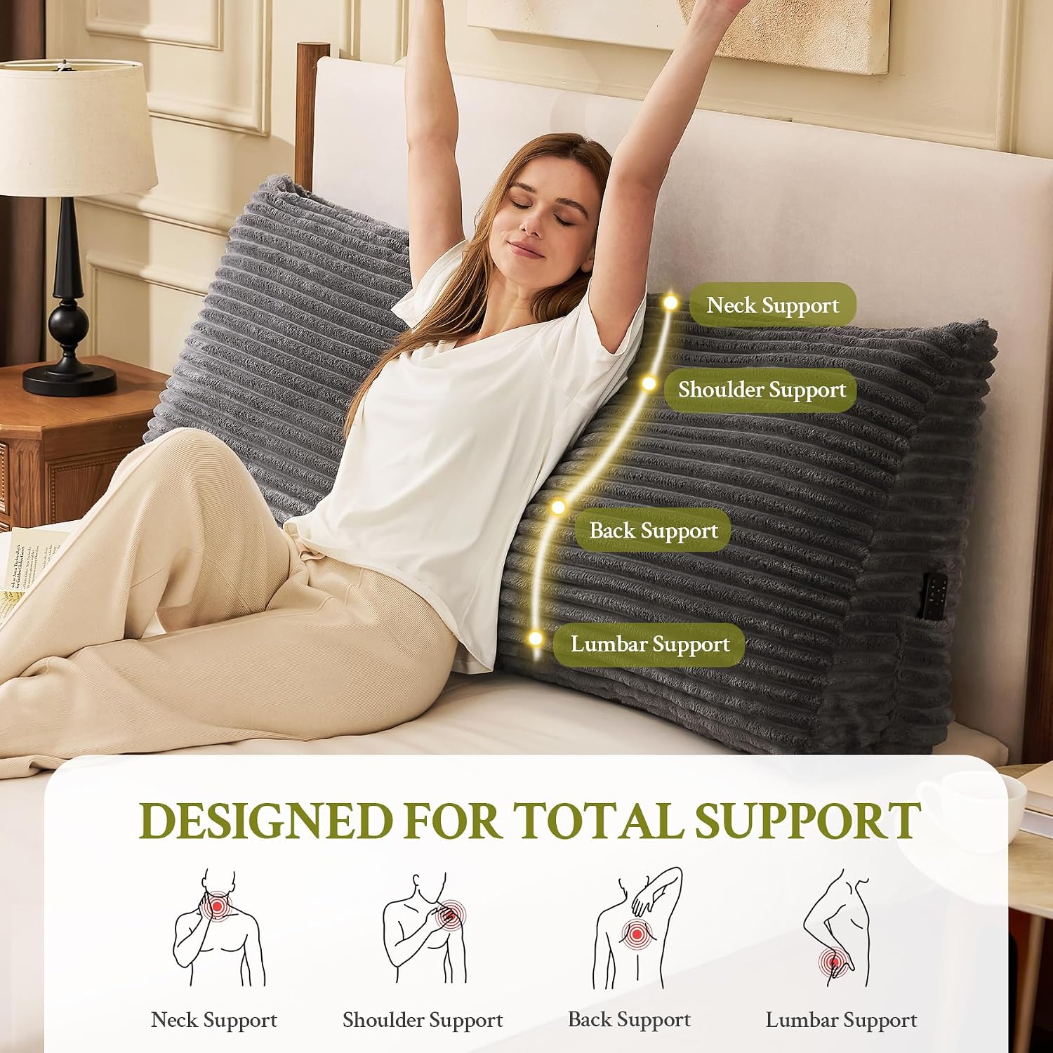 Zonamat Headboard Pillow King, Headboard Wedge Pillow, Back Rest Pillows for Sitting, Reading, Working, Triangle Pillow with Removable Cove…