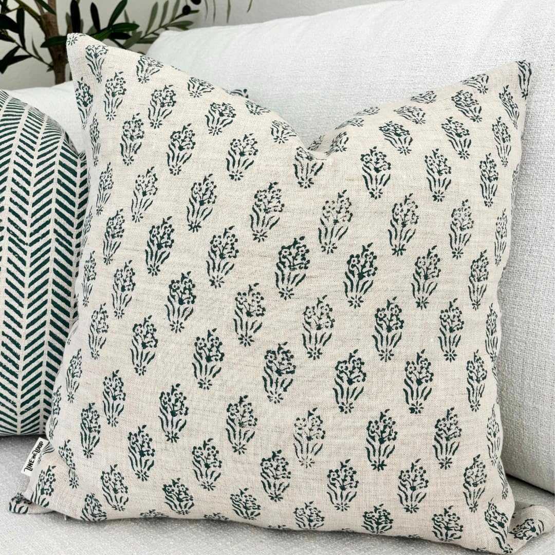 LineandLoop Linen Green Pillow Throw Pillow Covers 20x20 inch Pillow Farmhouse Style Spring Decorative Pillow Covers for Couch Living Room,…