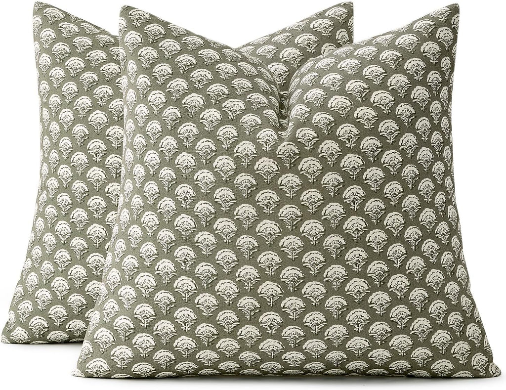 MIULEE Set of 2 Decorative Floral Pillow Covers Neutral Vintage Throw Pillows Block Print Boho Farmhouse Cushion Covers for Modern Spring…