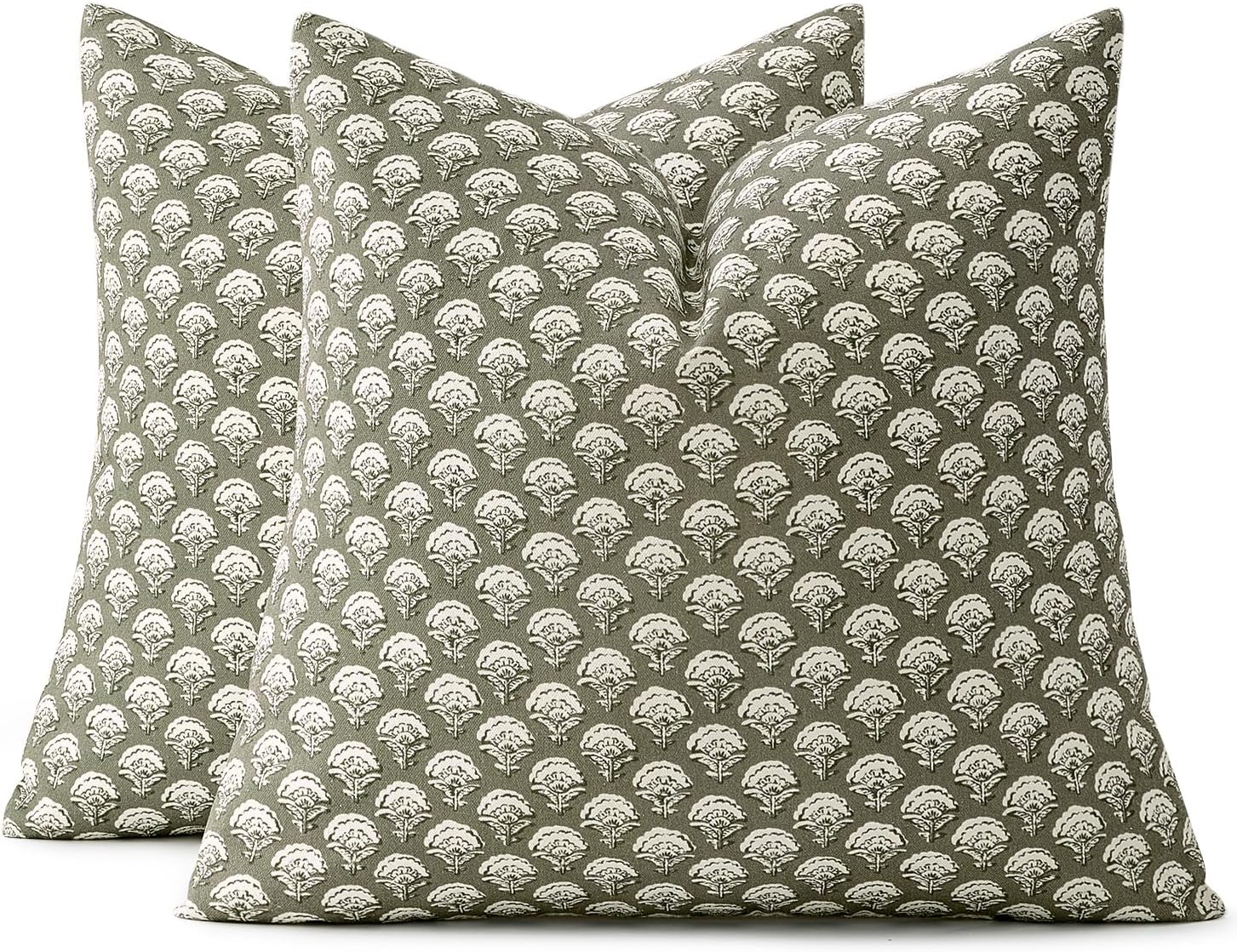 MIULEE Set of 2 Decorative Floral Pillow Covers Neutral Vintage Throw Pillows Block Print Boho Farmhouse Cushion Covers for Modern Spring…