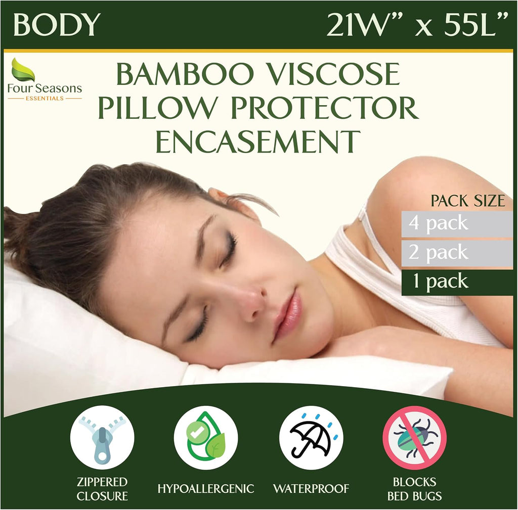 Four Seasons Essentials Body Size Waterproof Pillow Protector (Set of 1) - Natural Viscose derived from Bamboo Pillow Covers…