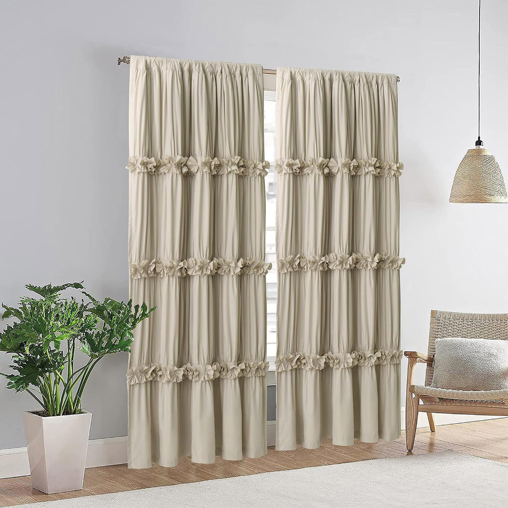 Homechoice Decor Thermal Insulated Blackout Window Curtains, 52" W x 96" L x 2 Panels, Boho Ruched Window Treatments with 3 Rows of…