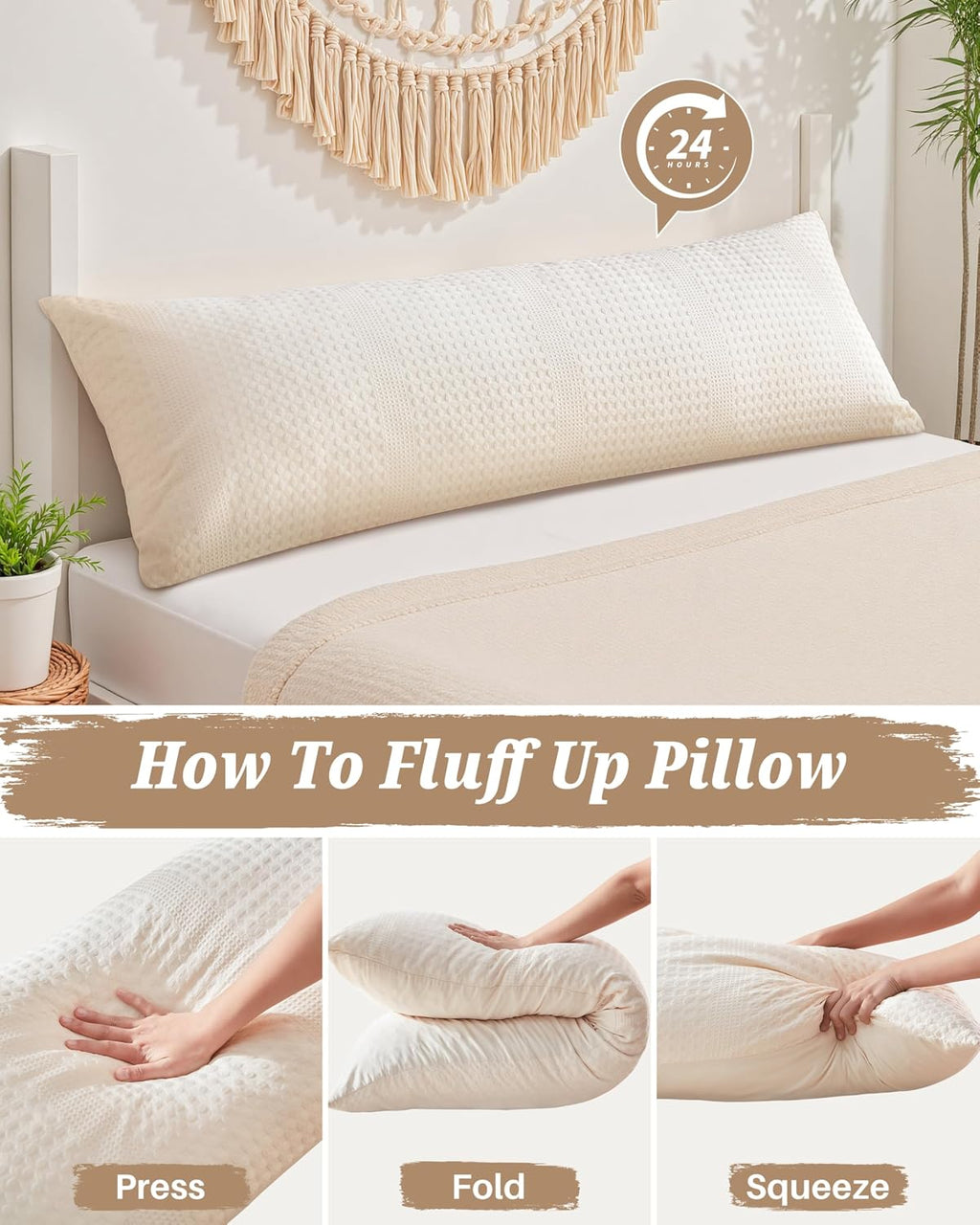 YZ HOME Waffle Weave Body Pillow for Adults - Memory Foam Body Pillow with Removable Pillowcase - Firm and Fluffy - Large Long Bed…
