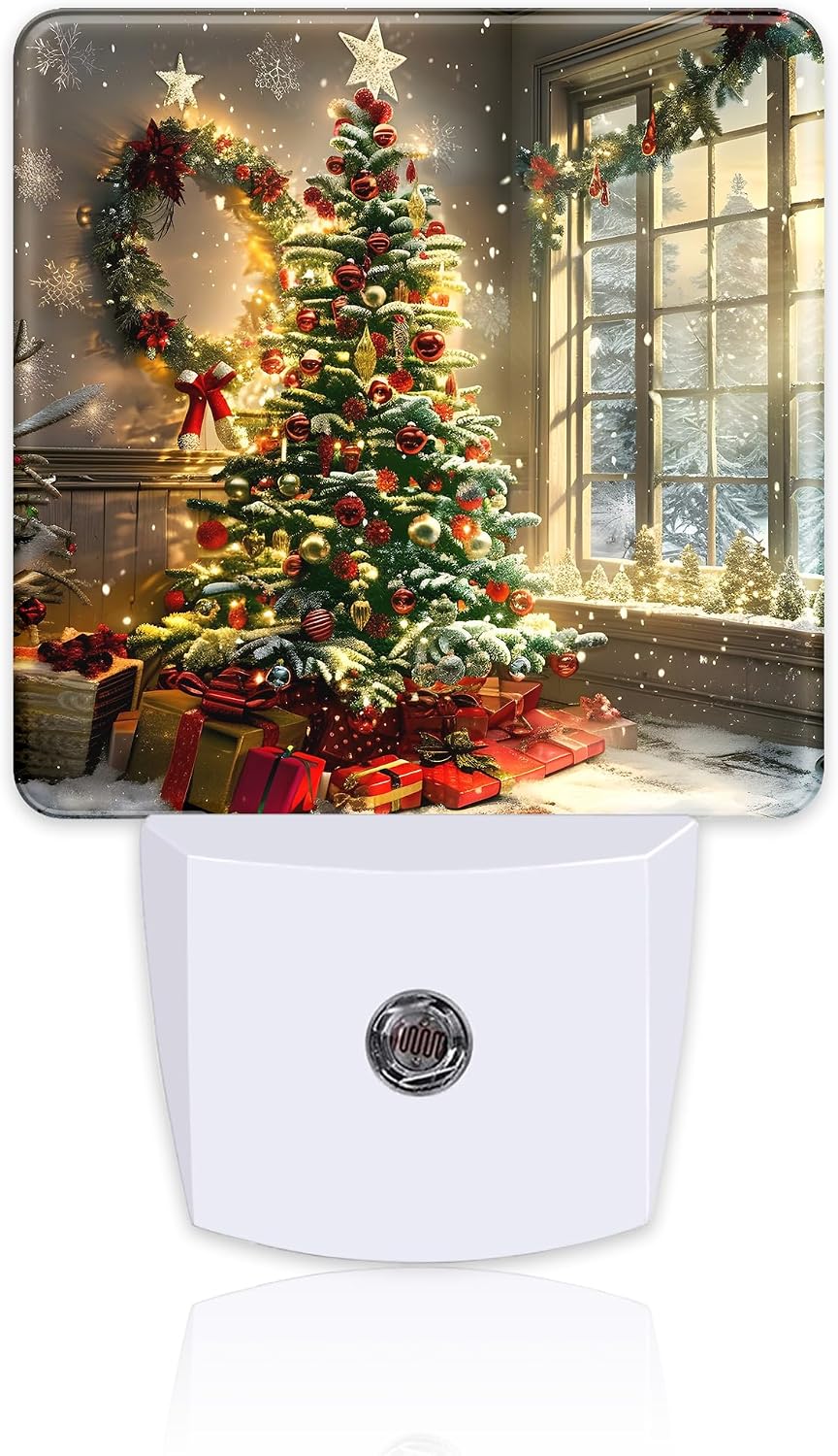 Christma Room Full of Gifts Night Light, Christmas Tree with Red and Gold Ornaments Dusk to Dawn Night Light Plug in, 0.5w Energy Saving…