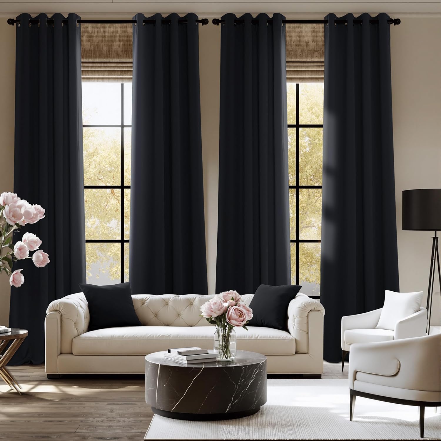 NICETOWN Black Out Curtains for Bedroom Living Room 80 Inches Long, 2 Panels, 52" W, Black, 3 Pass Microfiber Noise Reducing Thermal…