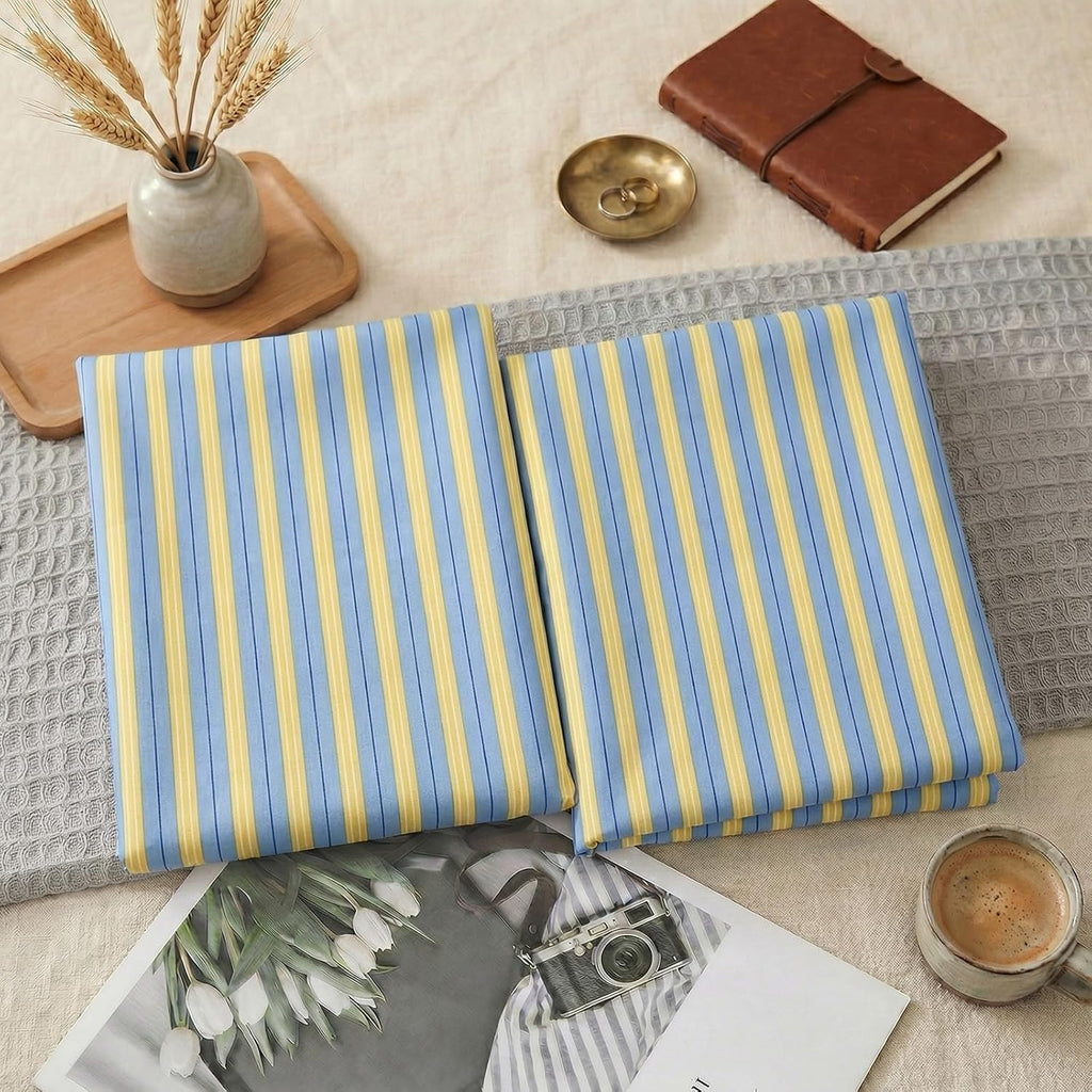 Merryword Blue & Yellow Striped Pillowcases, 100% Cotton Pillow Cases, Standard Size Pillowcases, Soft Breathable Ribbon Stripe Pillow Cove…
