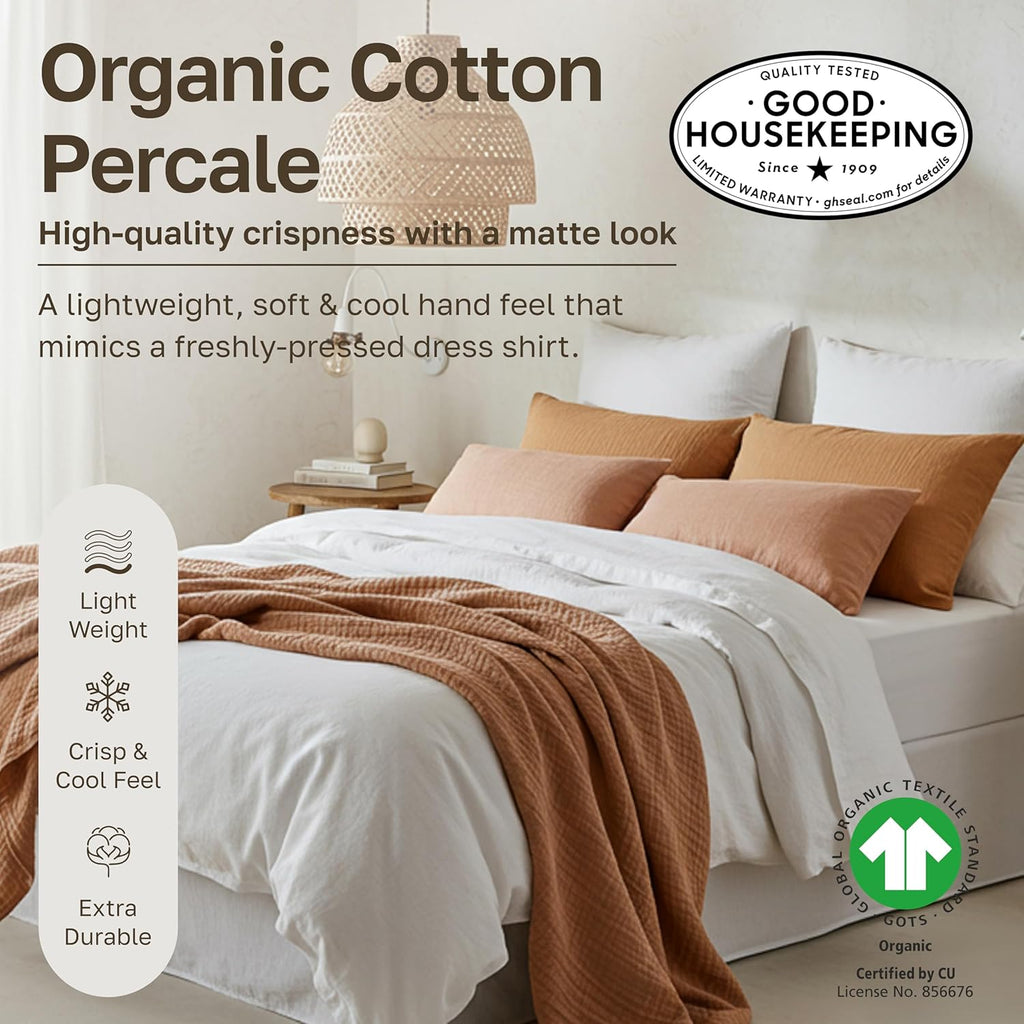 CaliforniaDesignDen California Design Den 100% Organic Cotton Pillow Cases Queen/Standard Set of 2 - Soft & Crisp Percale, Fits Standard &…