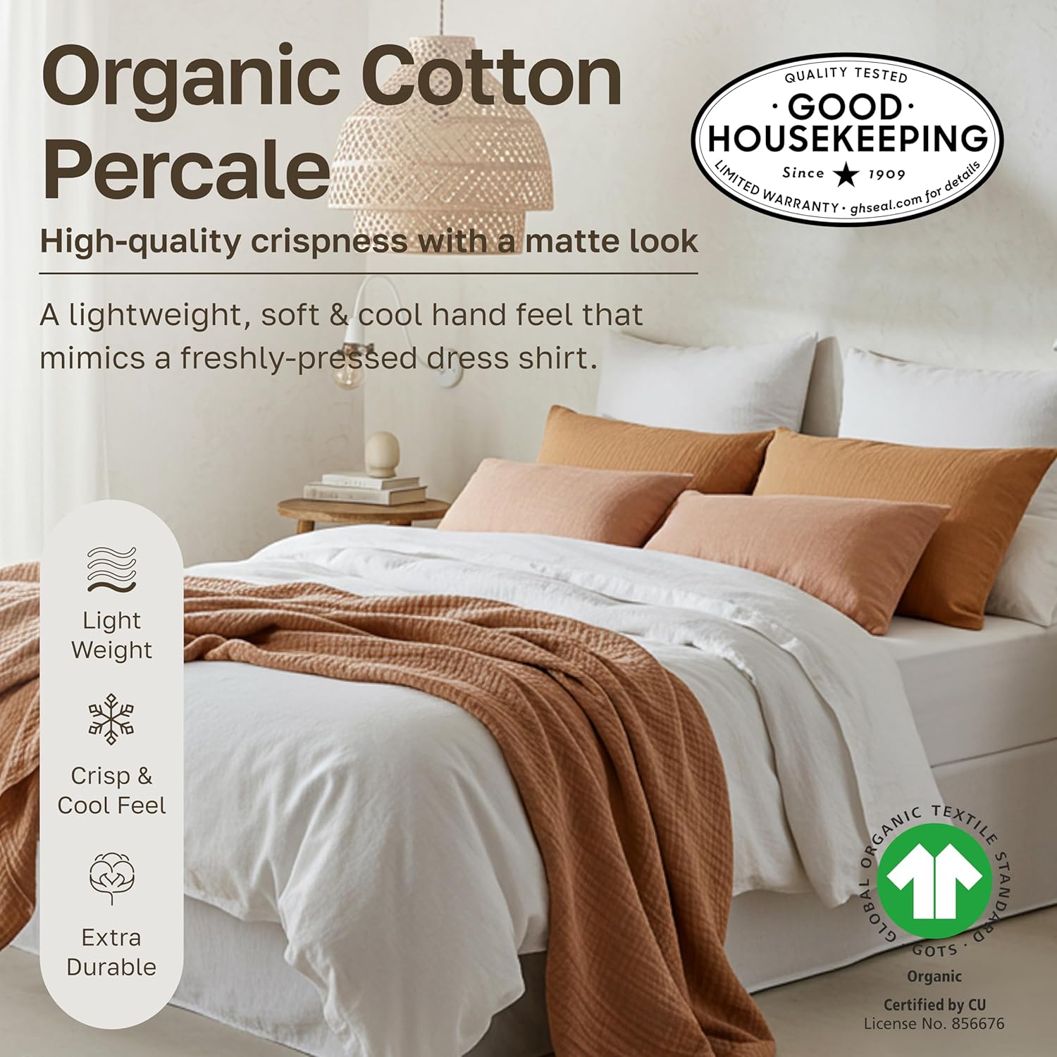 CaliforniaDesignDen California Design Den 100% Organic Cotton Pillow Cases Queen/Standard Set of 2 - Soft & Crisp Percale, Fits Standard &…