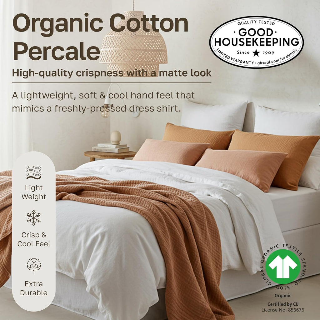 CaliforniaDesignDen California Design Den 100% Organic Cotton King Pillow Cover Set of 2 - Soft & Crisp Cotton Percale Pillowcases, Fits Ki…