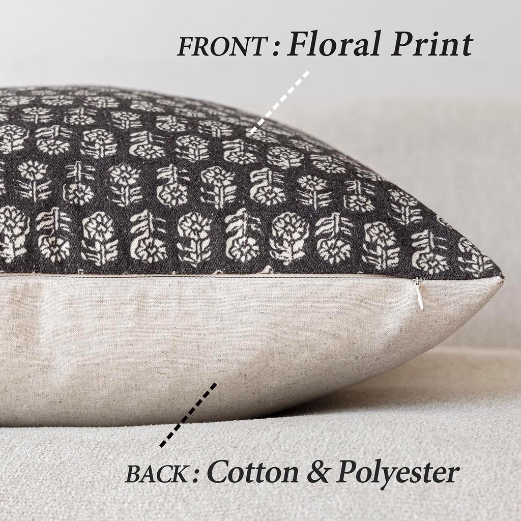 Foindtower Set of 2 Decorative Neutral Floral Print Throw Pillow Covers Vintage Accent Farmhouse Cushion Covers Boho Home Decor for Sofa…