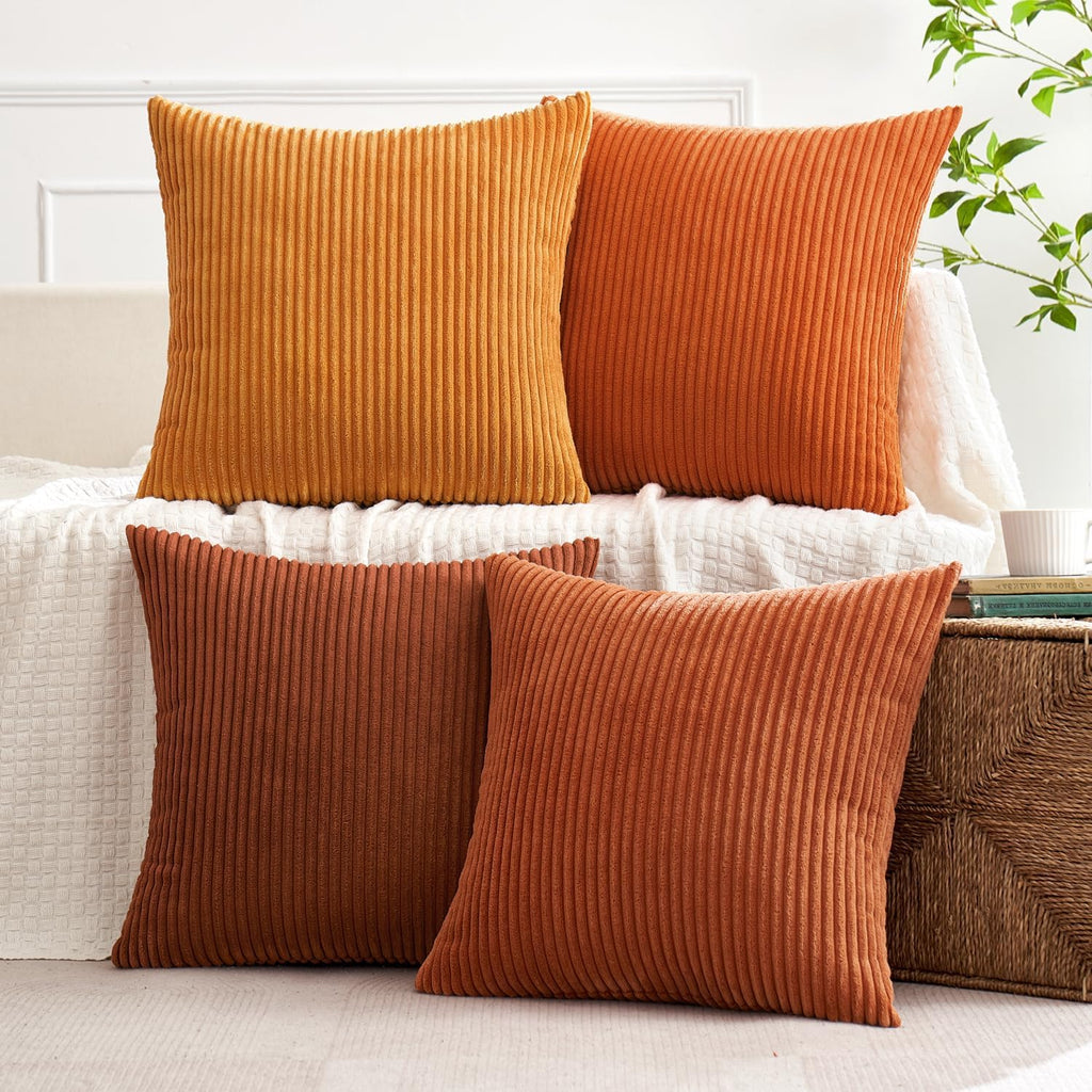 Miulee Boho Farmhouse Throw Pillow Covers 18x18 Inch Set of 4 Mordern Nordic Cushion Covers Soft Corduroy Home Decor for Couch Bed Sofa Liv…