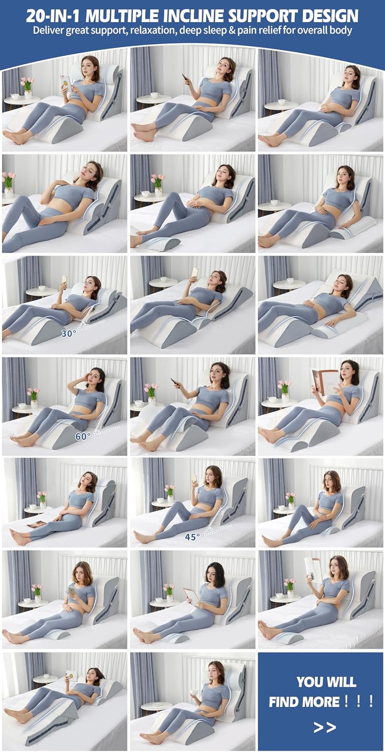 Simpledad 4Pcs Orthopedic Bed Wedge Pillow Set with 4Pcs Replacement Pillowcase, Incline Wedge Pillow for Back /Sleeping/Snoring/Post Surge…