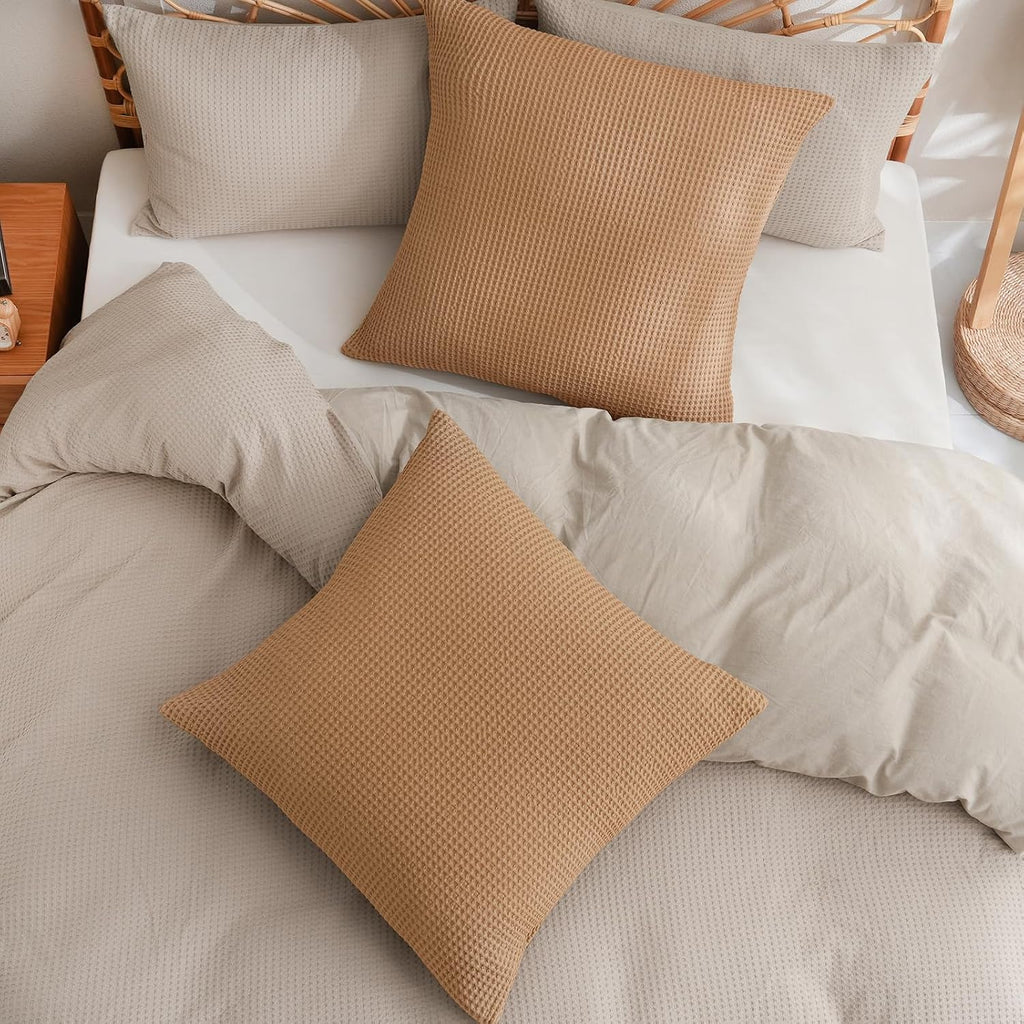 Phf 100% Cotton Waffle Weave Throw Pillow Cover, 22" x 22", No Filling, 2 Pack Elegant Home Decorative Square Throw Pillow Covers for Bed C…