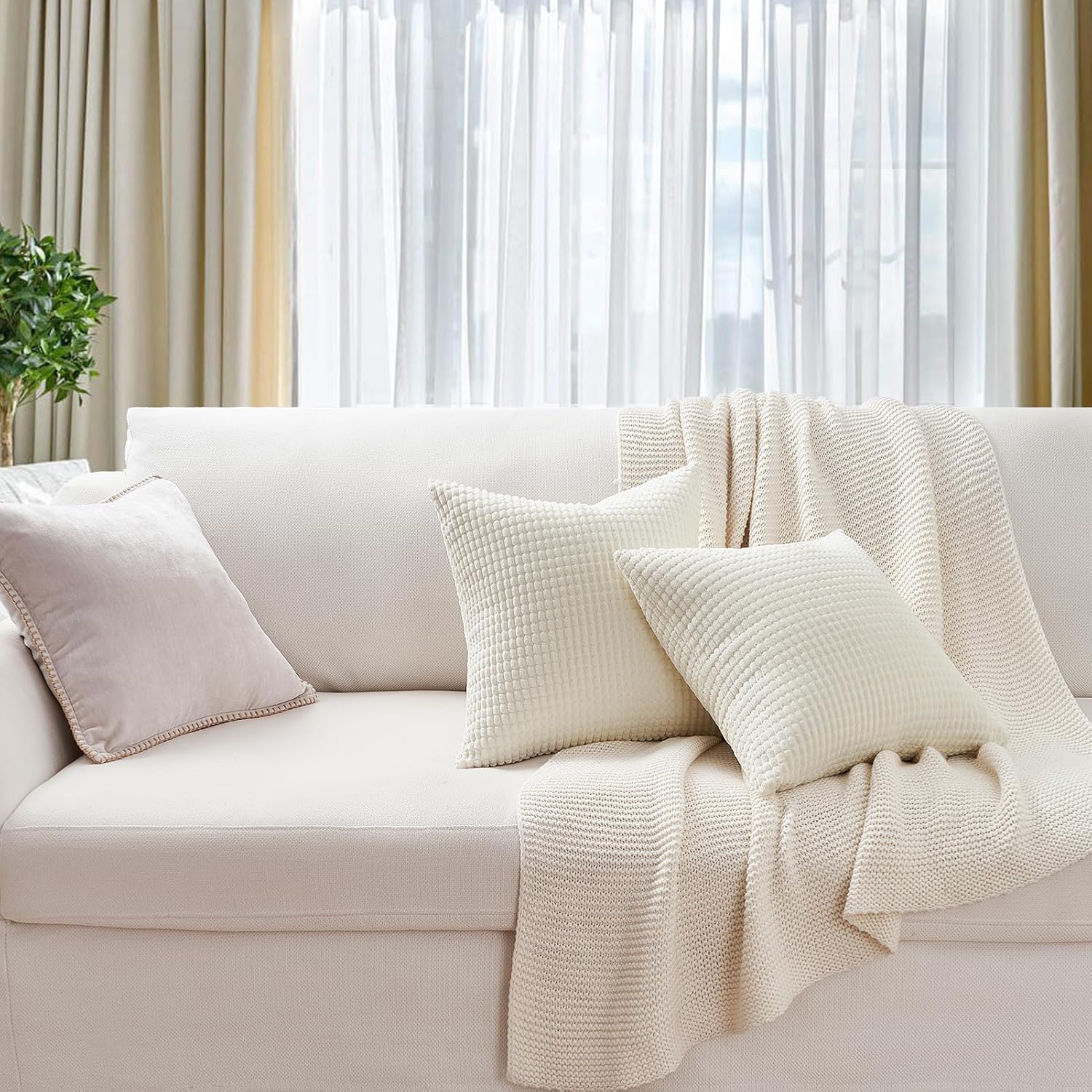 Topfinel 4 Packs Cream White Decorative Throw Pillow Covers 16x16 Inch for Living Room Couch Bed Sofa, Boho Western Farmhouse Home Decor, S…