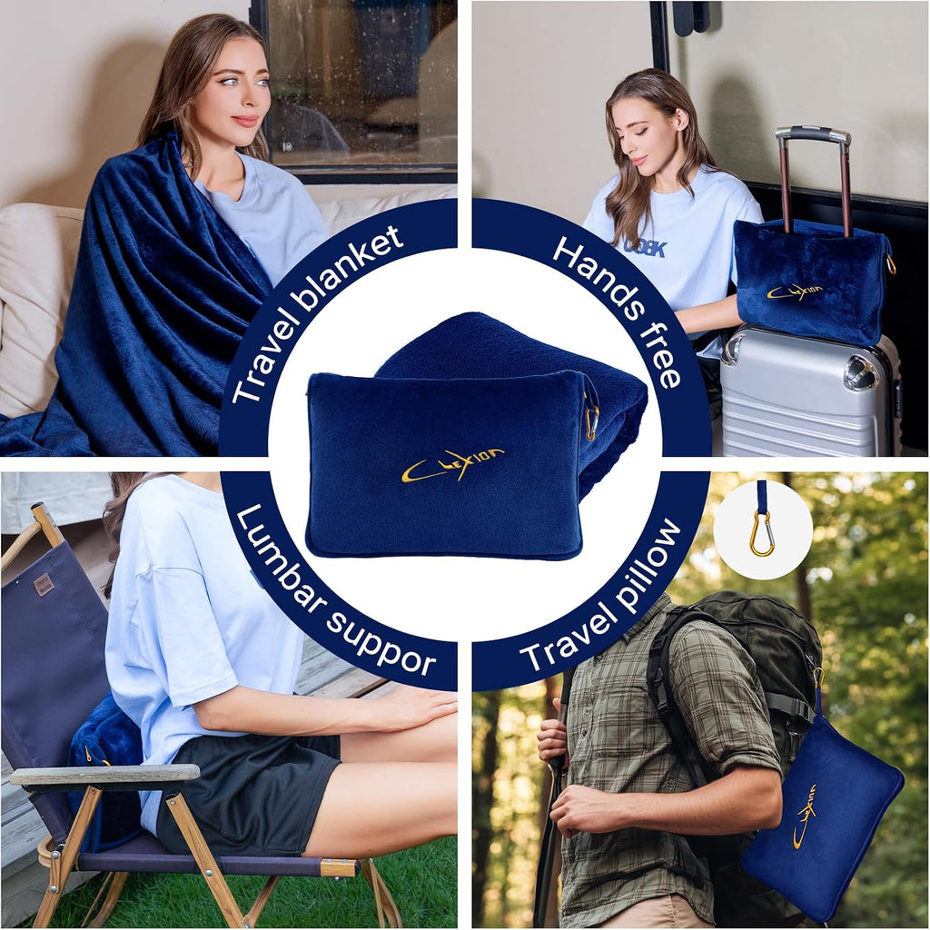 Travel Blanket & Pillow Set, 300 GSM Soft Fleece, 60x43 Inches, 3-in-1 Airplane Blanket, Travel Pillow and Blanket Set, Travel Blanket…