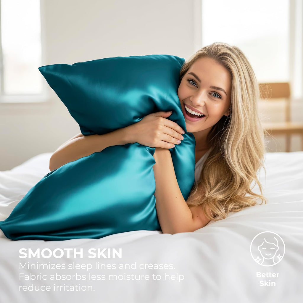 PureBedding Pure Bedding Satin Pillowcase 2 Pack - Queen Size (20"x30", Teal) - Silky Pillow Cases for Hair and Skin - Satin Pillow Covers…