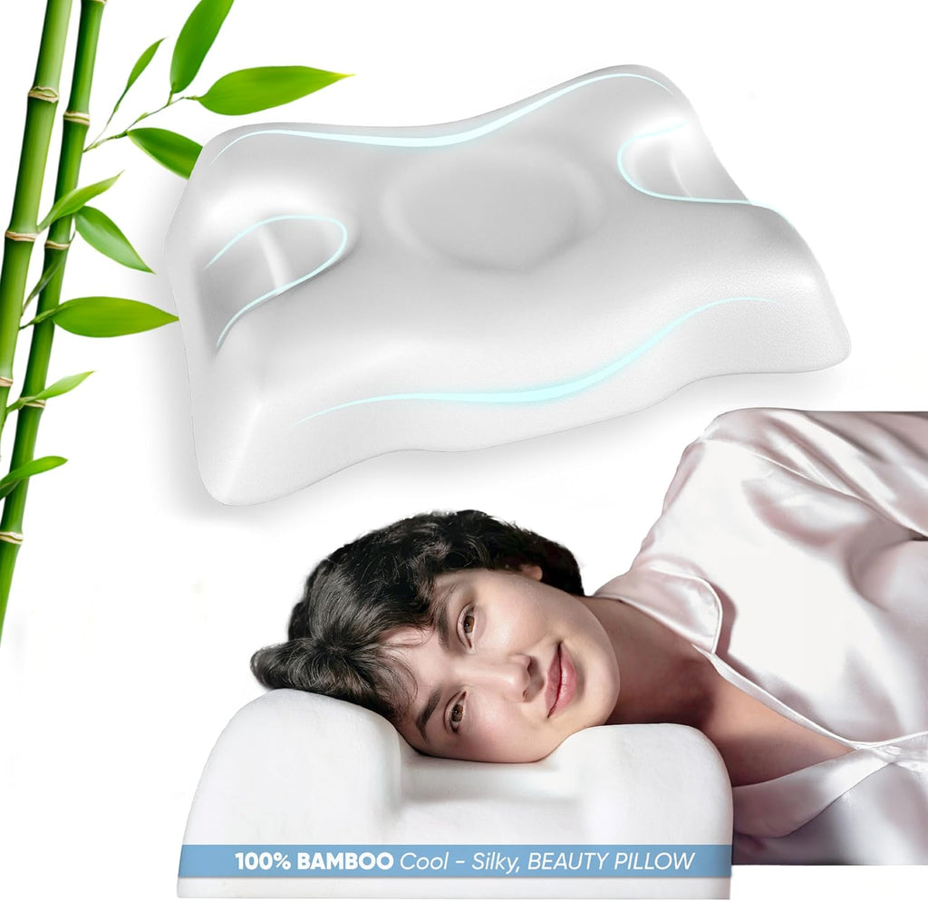 SleepSleek Flawless Face Beauty Pillow - Anti-Aging & Anti Wrinkle Memory Foam Neck Pillow - Cervical Pillow for Neck and Shoulder with 100…