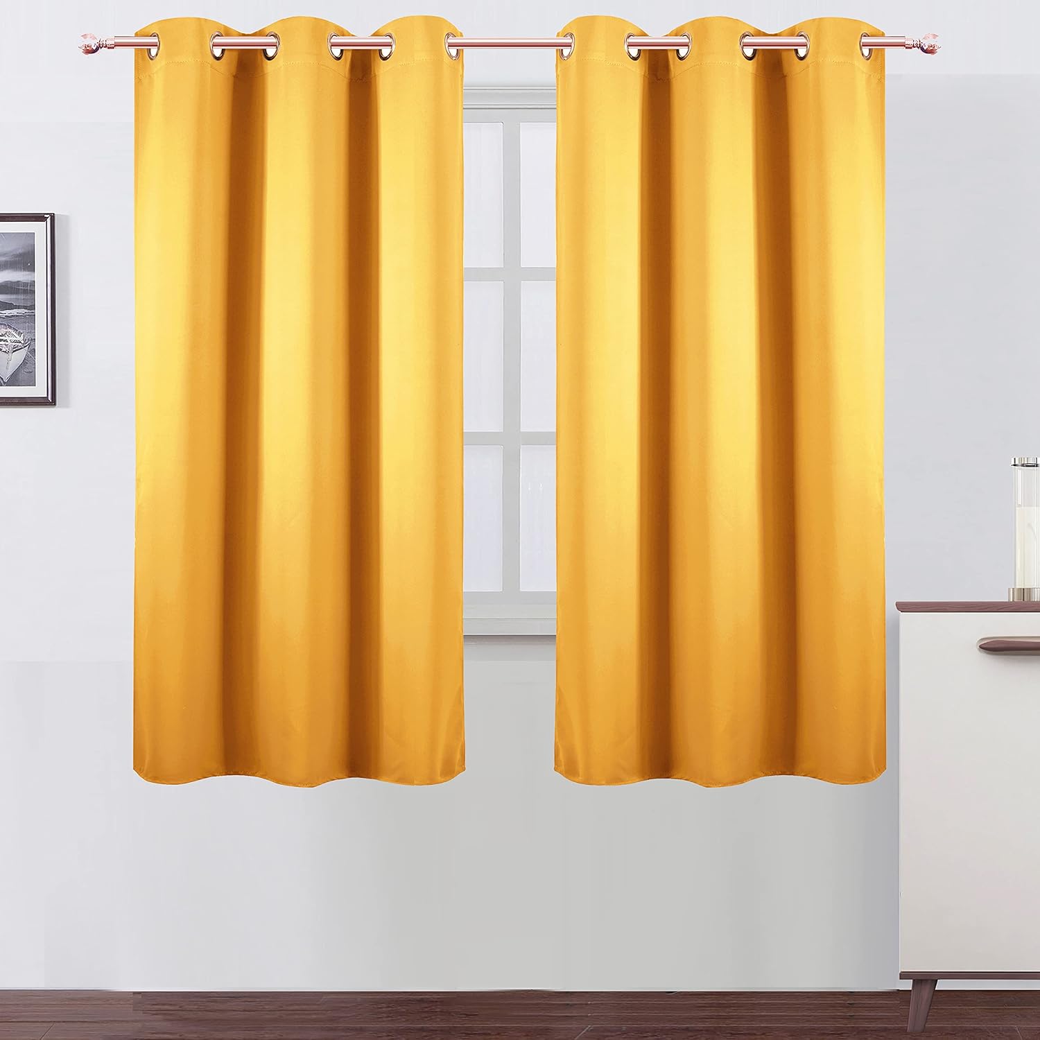 Lemomo Yellow Thermal Blackout Curtains/42 x 63 Inch/Set of 2 Panels Room Darkening Curtains for Bedroom 63 Inch silver