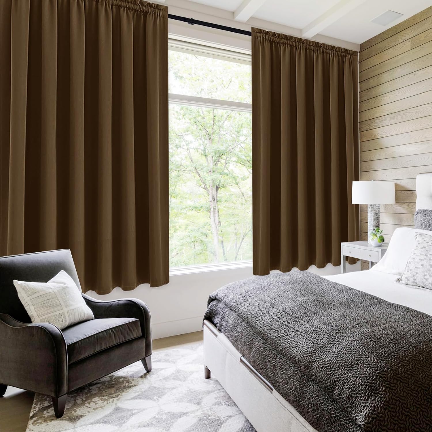 DWCN Blackout Curtains for Living Room Thermal Insulated, Energy Saving & Noise Reducing Bedroom Curtains, Brown, W 70x L 63 Inch, Set of…