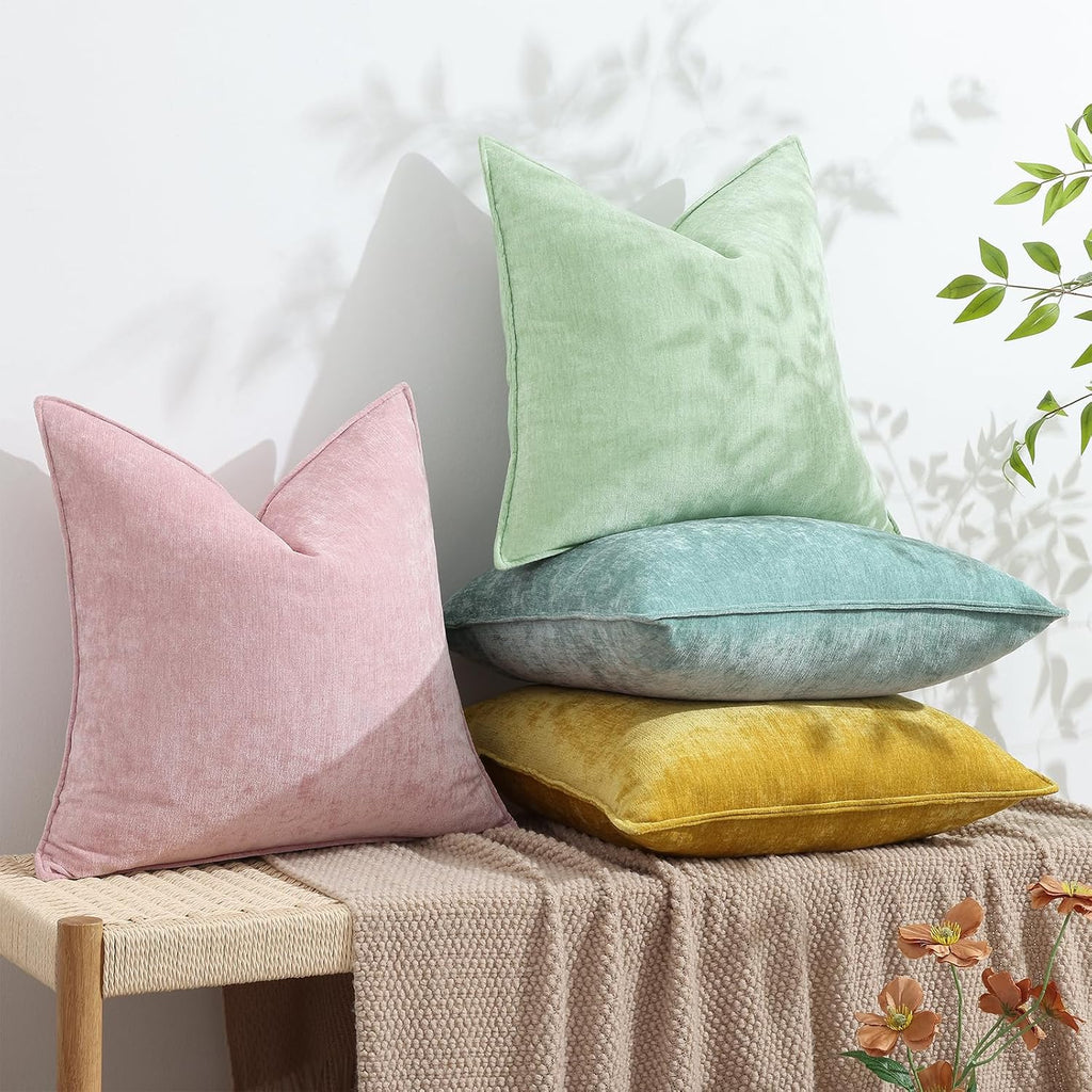 decorUhome Summer Couch Throw Pillow Covers 20x20 Set of 2, Decorative Soft Velvet Modern Cozy Chenille Pillow Cases with Elegant Design fo…