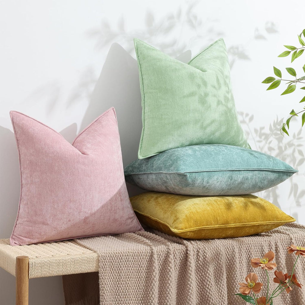 decorUhome Summer Couch Throw Pillow Covers 12x20 Set of 2, Decorative Soft Velvet Modern Cozy Chenille Lumbar Pillow Cases with Elegant De…