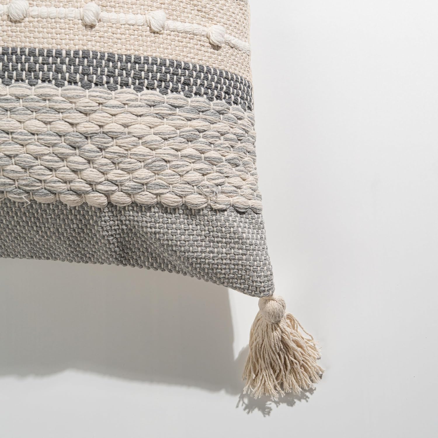 BlissBlush Gray Boho Throw Pillow Cover 20x20 Grey Decorative Accent Pillow for Couch Square Woven Textured Pillowcase Modern Farmhouse…