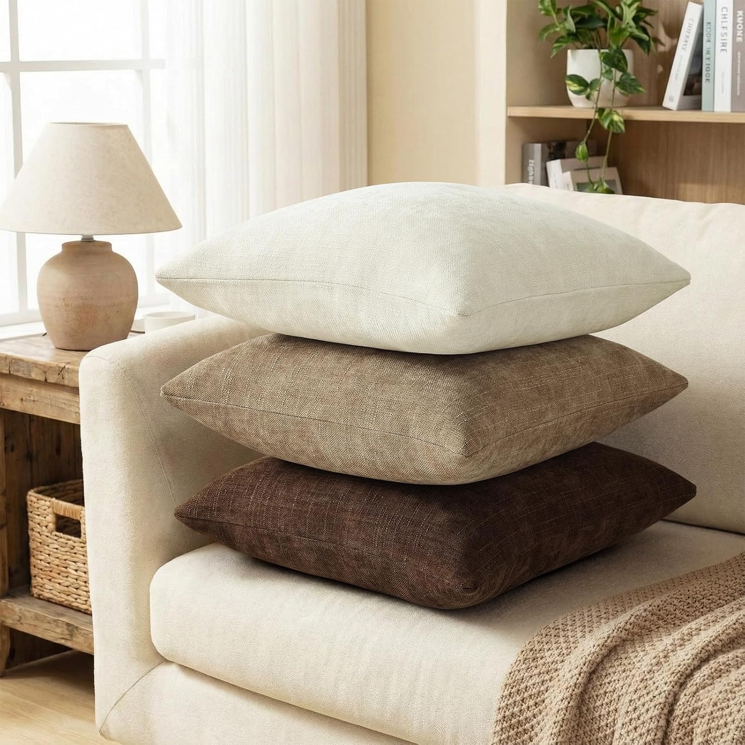decorUhome Chenille Throw Pillow Covers 24x24 Set of 2, Square Decorative Pillow Covers with Zipper for Couch, Sofa, Living Room, Brown