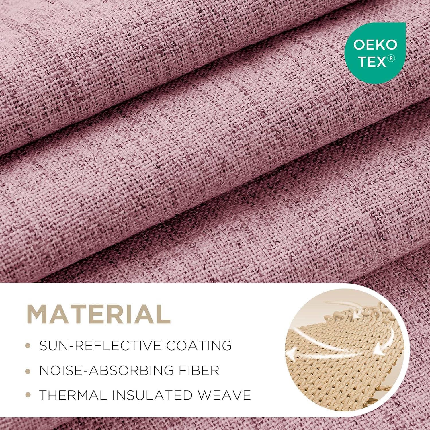 Joydeco Linen Blackout Curtains for Bedroom - 100% Light Blocking 1 Panels, Pink Drapes 100" W x 96" L, Thermal Insulated Room Darkening Cu…