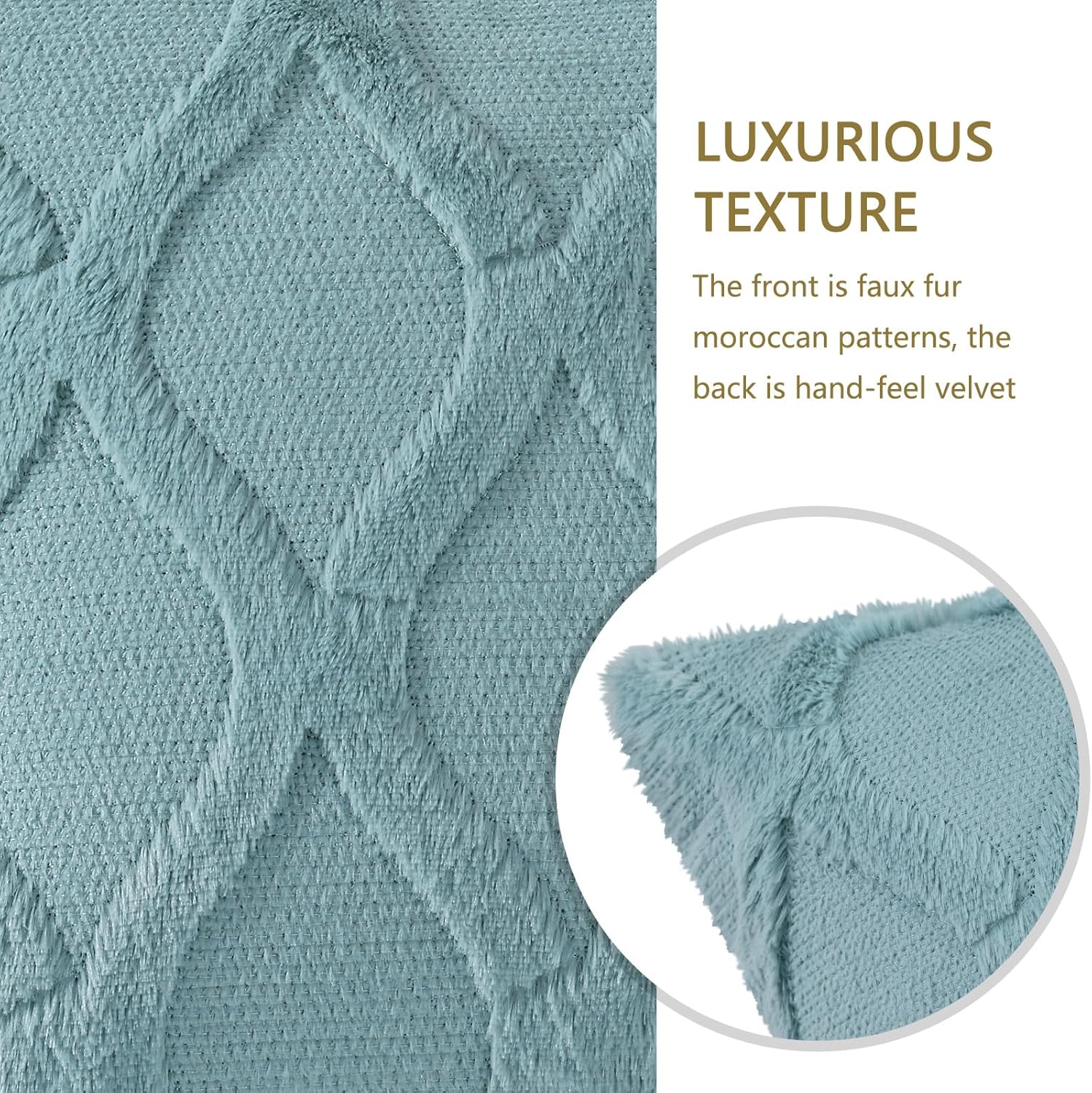 decorUhome Summer Euro Sham Throw Pillow Covers 22x22 Inch Set of 2, Soft Plush Faux Fur Wool Aqua Accent Couch Pillow Covers for Modern Fa…