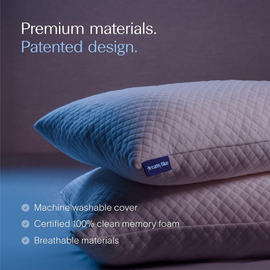 DreamyBlue Signature Pillow w/Adjustable Loft • Shredded Memory Foam Fill • Neutral Alignment for Side, Back, and Stomach Sleepers • Washab…