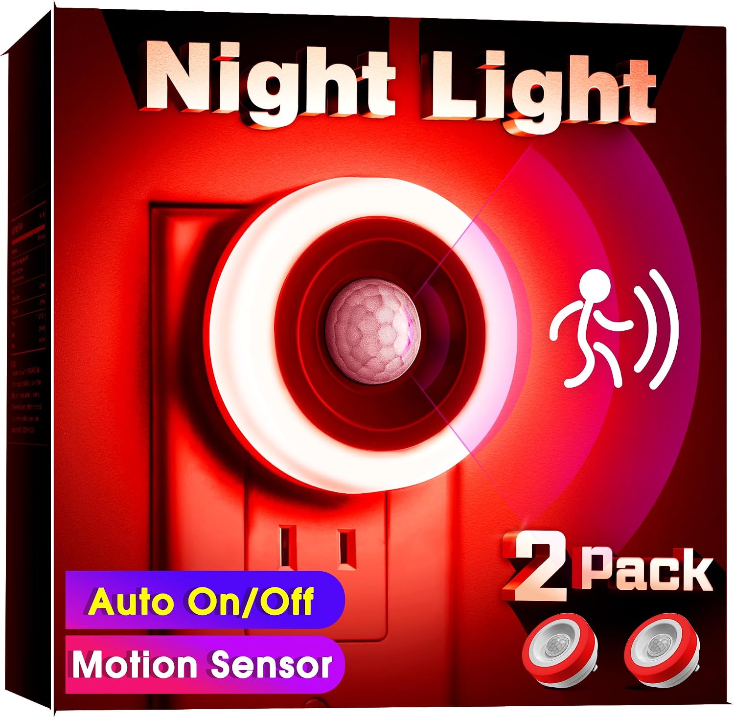 Briignite Motion Sensor Night Light Red, [2 Pack] Night Lights Plug into Wall, Auto On/Off Motion Activation Nightlight, Energy-Saving…