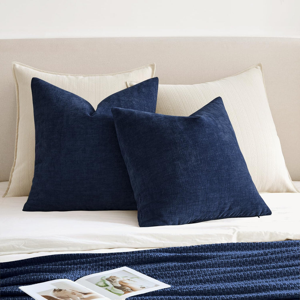 Miulee Navy Couch Pillow Covers 20x20 Inch, Set of 2 Soft Chenille Decorative Square Throw Pillow Covers Farmhouse for Sofa Living Room Bed…