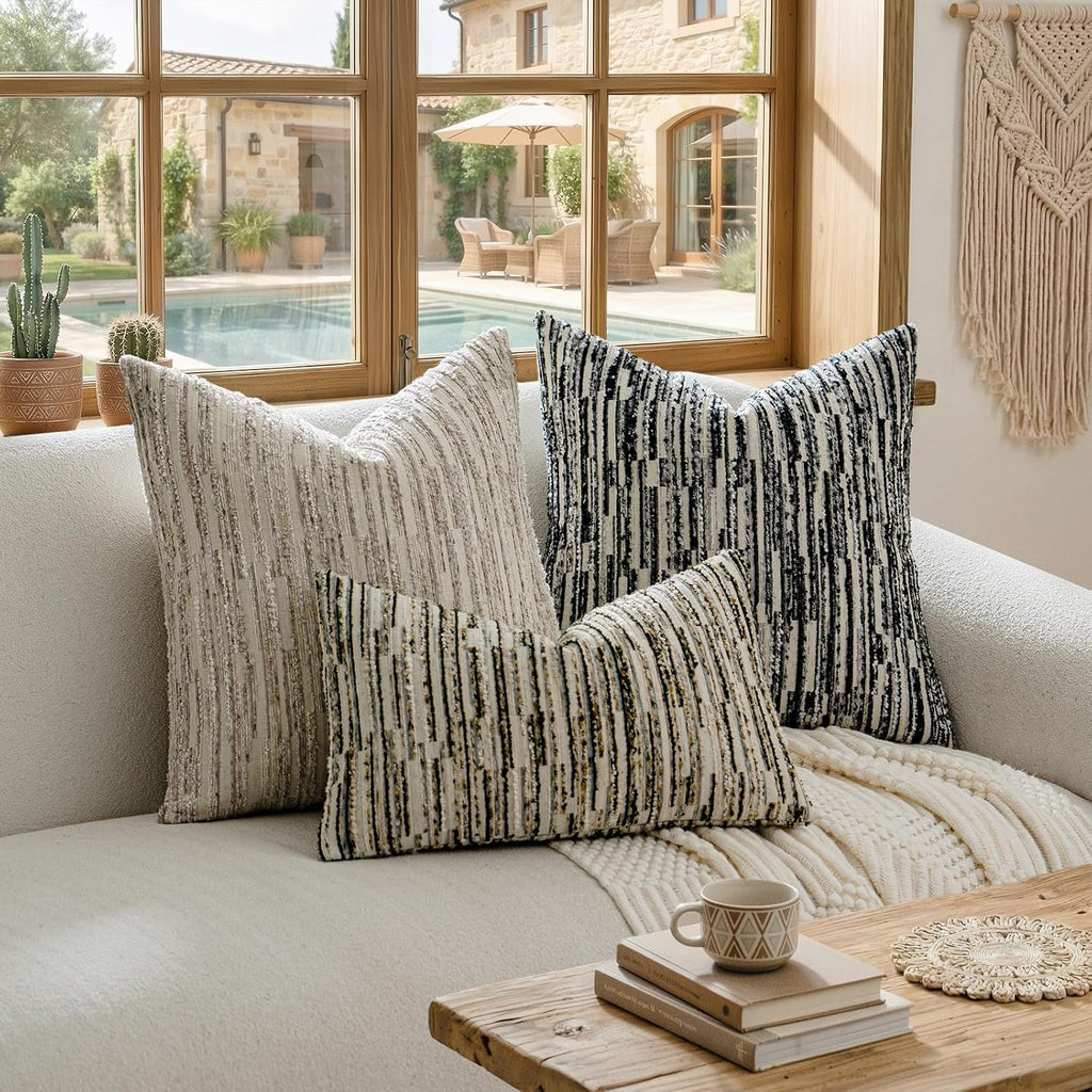 amoment a moment Boho Throw Pillow Covers Set of 2, Striped Decorative Rustic Farmhouse Pillow Cases, Aesthetic Modern Home Decor Couch Cushi…