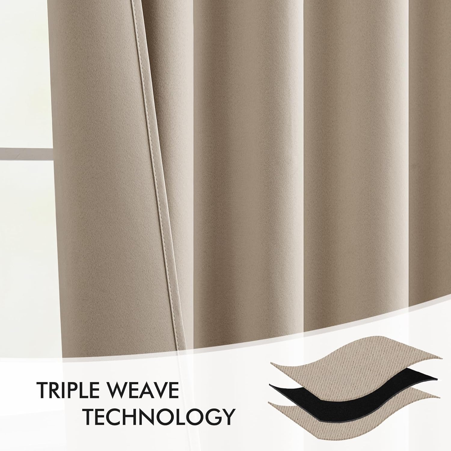 Miulee Taupe Back Tab Blackout Curtains 72 Inches Long 2 Panels Set for Living Room Bedroom Privacy, Rod Pocket/Pinch Pleat Thermal Insulat…