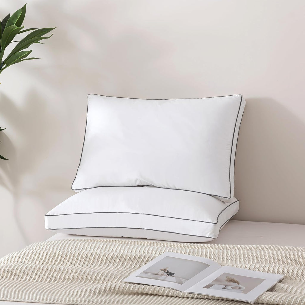 ELNIDO QUEEN Goose Feather Down Fiber Pillows King Size Set of 2, Luxury Hotel Collection Bed Pillows for Sleeping, Down Surrounded…